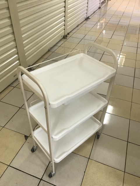 Trolley facial rak dorong peralatan salon import Lamode, berbahan plastik plus laci