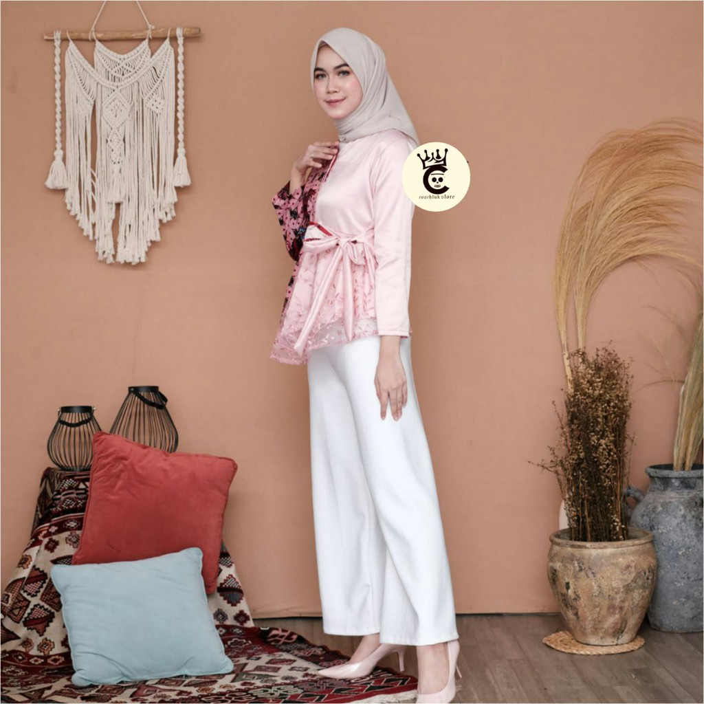 Atasan Blouse Batik Wanita Kerja- Blus Batik-Fashion Wanita Modern Kombinasi Brokat Tile  Velvet-8