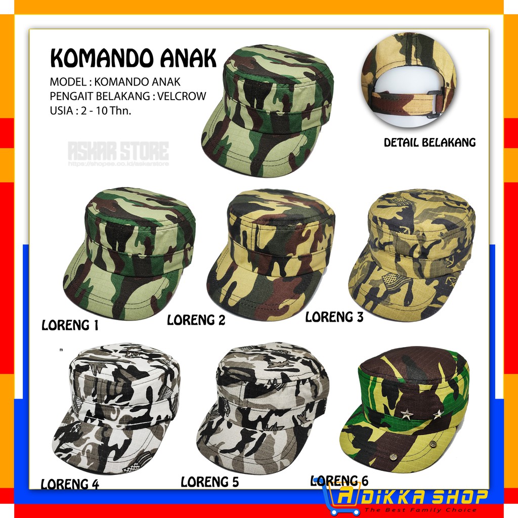 Topi Komando Anak Motif / Topi Komando Anak / Topi Motif Loreng Anak / Topi Komando Anak Loreng
