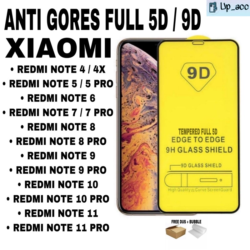 REDMI NOTE 4 4X 5 5 PRO 6 7 7 PRO 8 8 PRO 9 9 PRO 10 10 PRO 11 11 PRO Tempered Glass FULL Anti Gores Kaca Full Cover 5D 9D TG