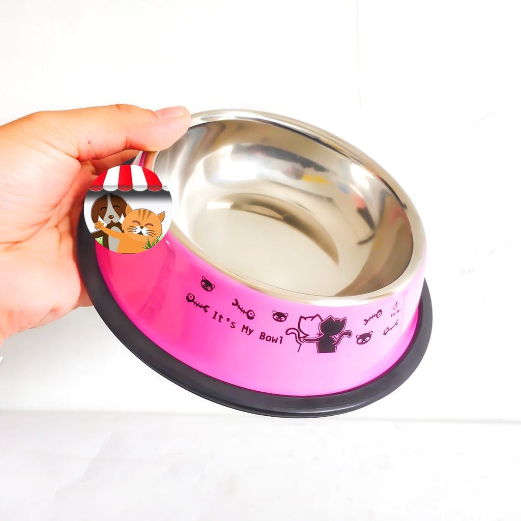 Tempat Makan Stainless Hewan Anjing Kucing - Pet Bowl Anti Slip Motif