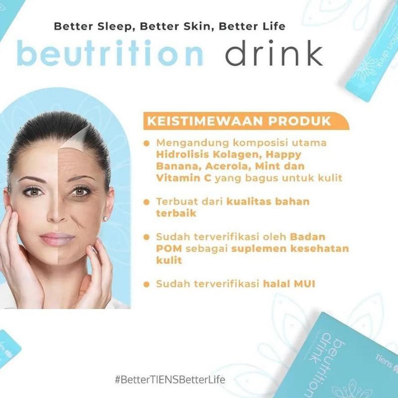 

Beutrition Drink Tiens / Minuman Kolagen / Premium Colagen / Perawatan Kulit / Nutrisi Kulit / Kemasan Ecer 1 Sachet