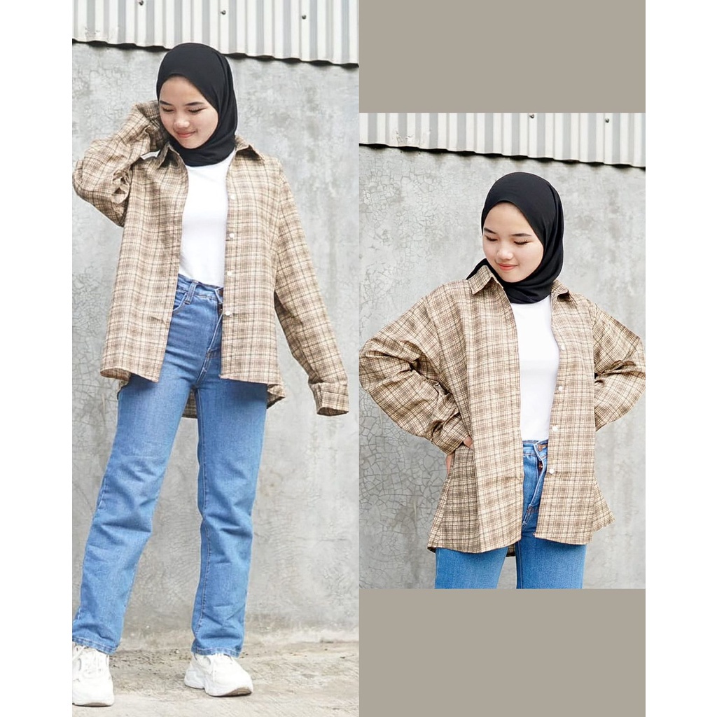 Tq88indonesia Fashion Kemeja Wanita Terbaru / Kem CHELSEA XXL OVERSIZE / Kemeja Kotak Wanita / Kemeja Lengan Panjang Cewek Kekinian / Ootd / Hem Kotak