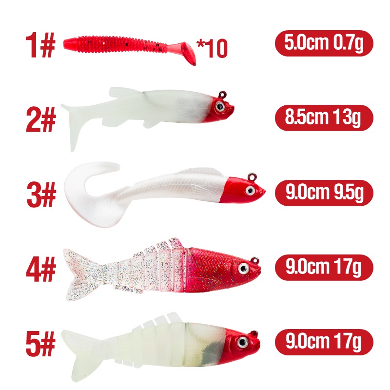 Set Umpan Pancing Softlure Bentuk Ikan Bermata 3D 5 / 8.5 / 9 / 9 / 9cm Bahan Plastik