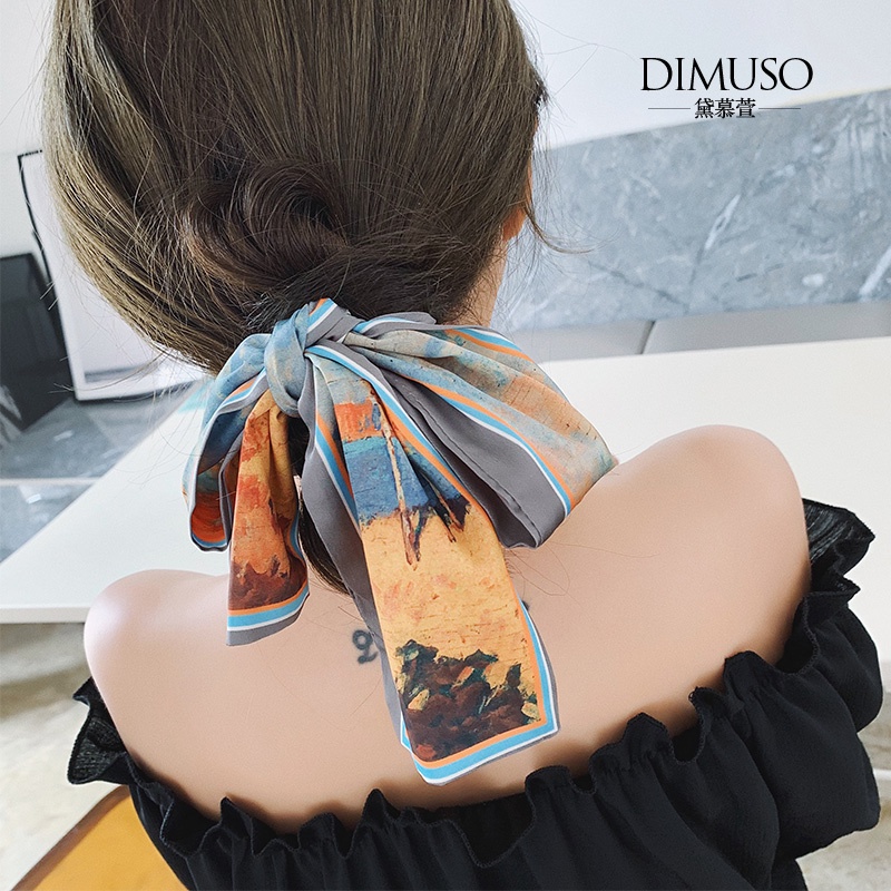 Syal Scarf Korean Fashionable Aksesoris Wanita pencetakan sutra syal leher tas syal scarf satin sutra elegan scarf leher Bandana Ikat Rambut Satin