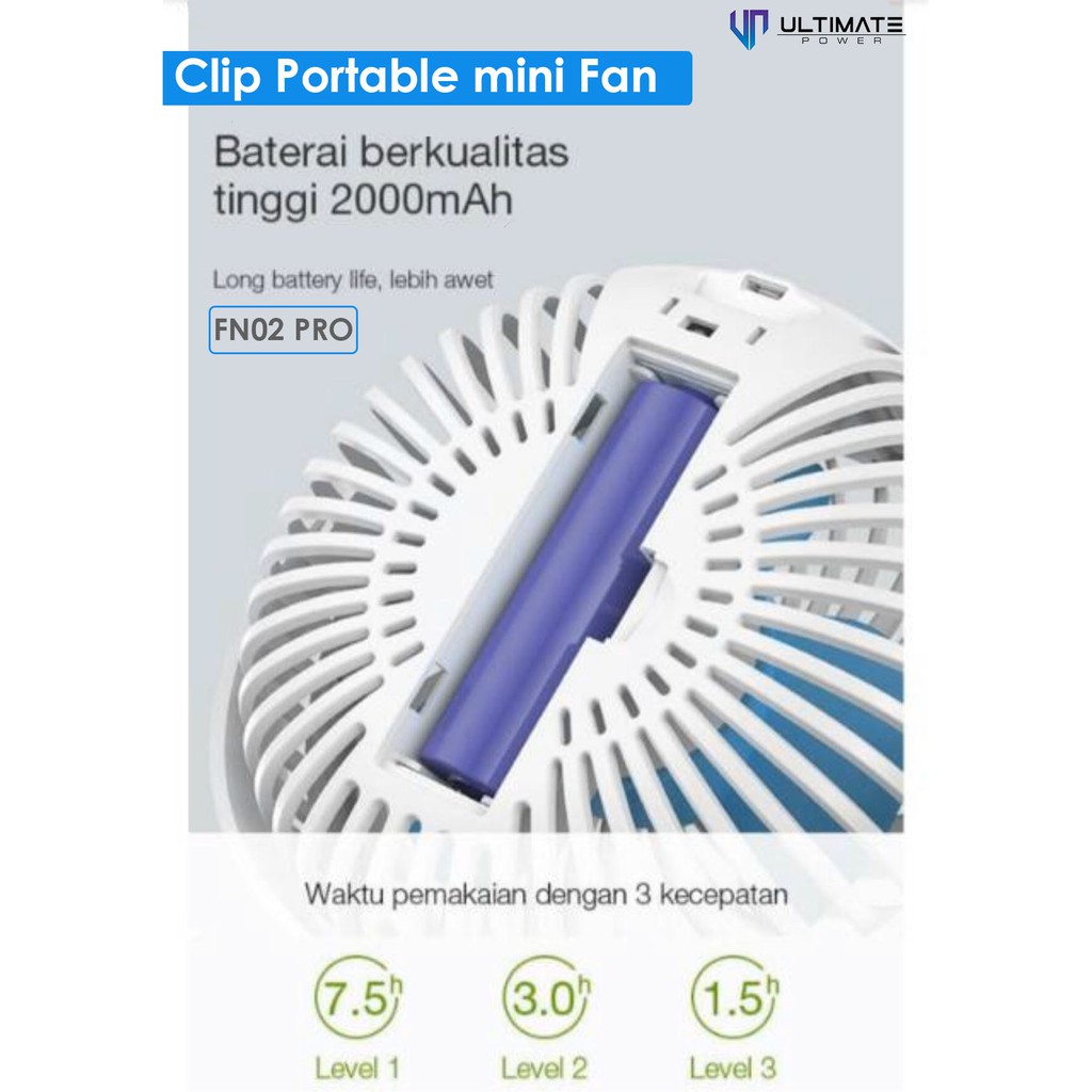 Kipas Angin Kecil Klip GARANSI RESMI Ultimate Power Clip Portable Mini Fan FN02 PRO Original100%