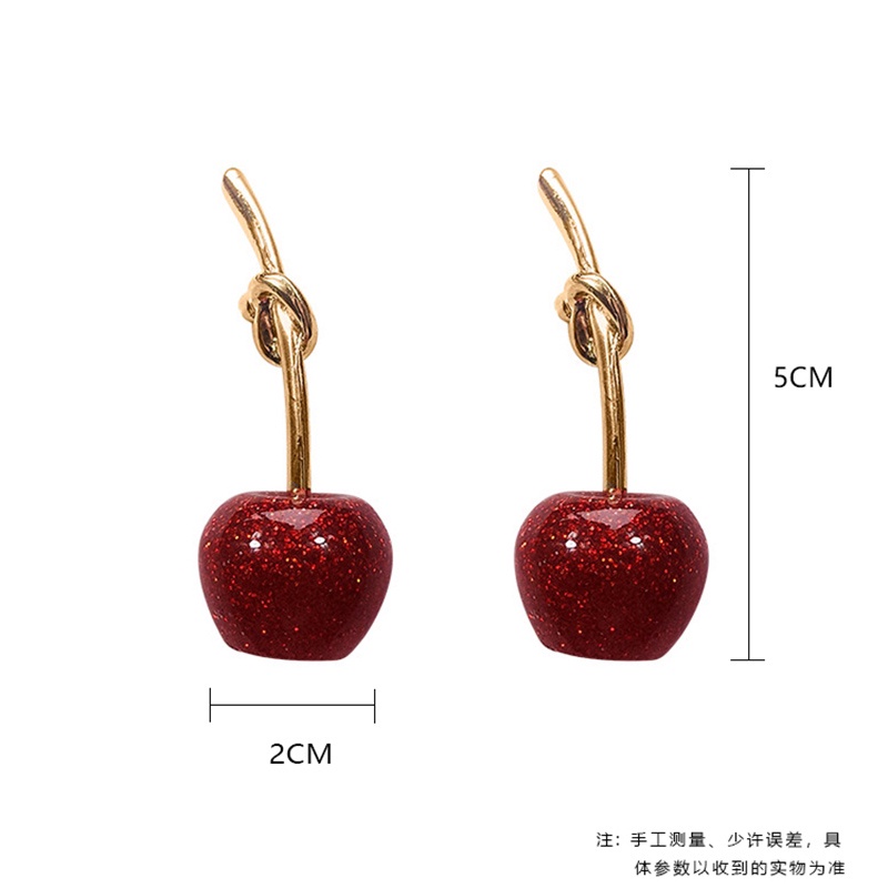 Anting Stud Panjang Desain Cherry Merah Bahan 925 Silver Needle Gaya Hipster Korea Untuk Wanita