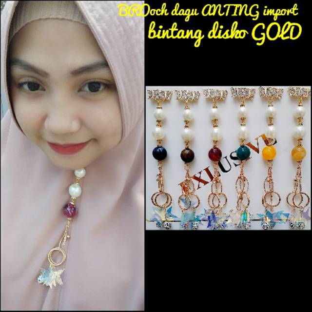 ISI 6PCS BROOCH DAGU JURAI ANTING IMPORT DISKO BINTANG GOLD