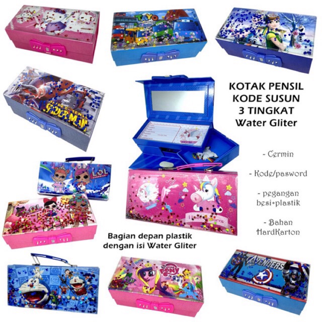 Tempat Pensil / Kotak Pensil Susun Anak KODE PIN HOLOGRAM 3D CERMIN &amp; LED