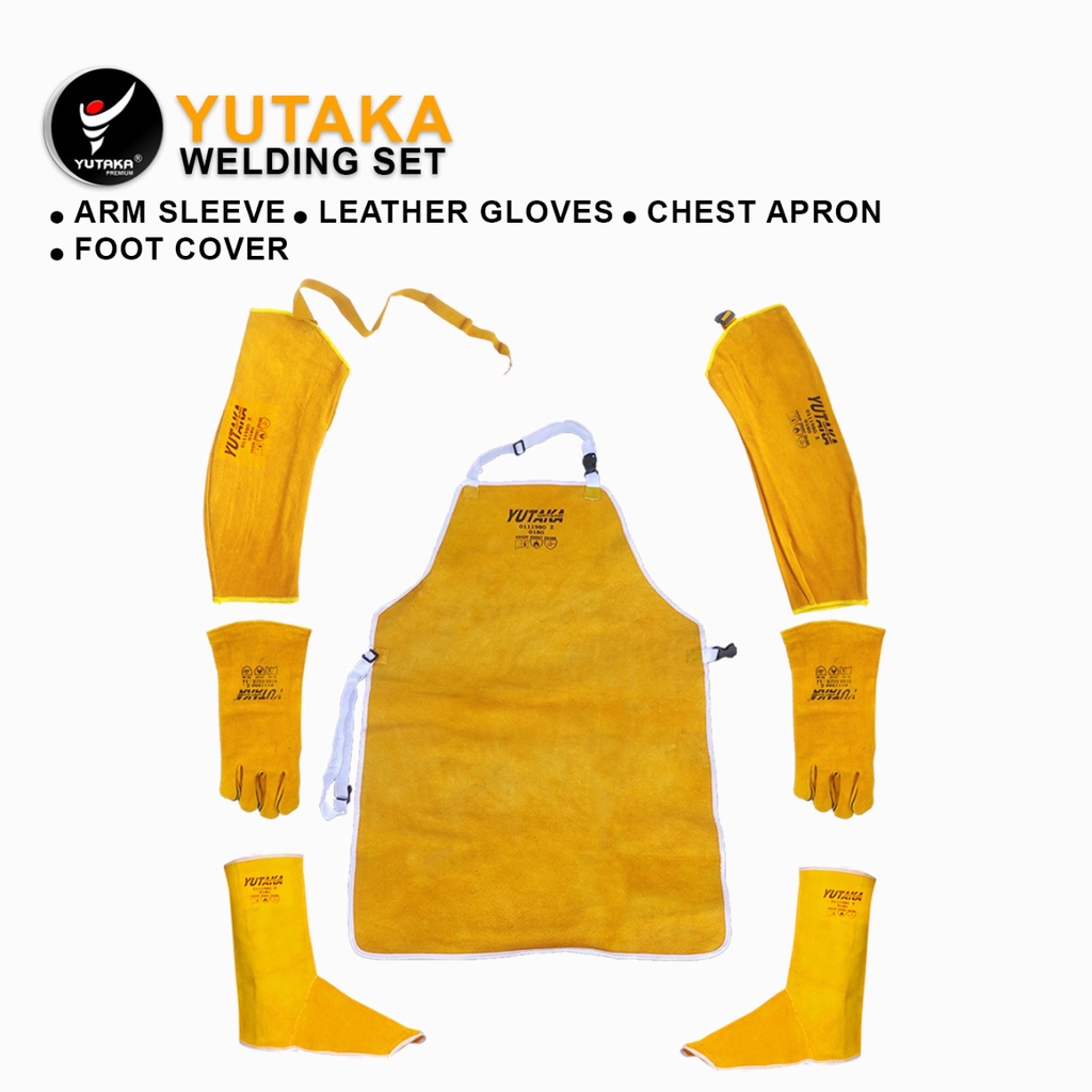 Alat Pelindung las Welding 1 Set Apron dada-arm Kaki-Lengan-Sarung Tangan warna tan