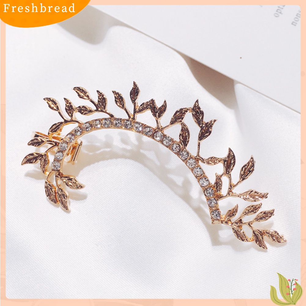 Fresh| 1pc Anting Klip On Vintage Desain Daun Hias Full Berlian Imitasi Untuk Wanita