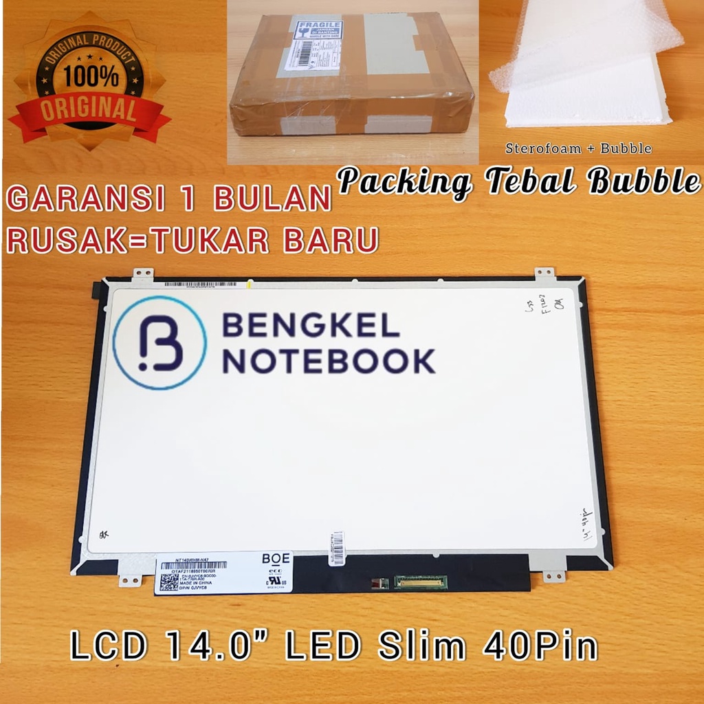 LCD Asus A455L X455L X453MA X401 S46C 40pin Kuping Atas Bawah LED 14.0&quot; Slim+ Packing Kayu