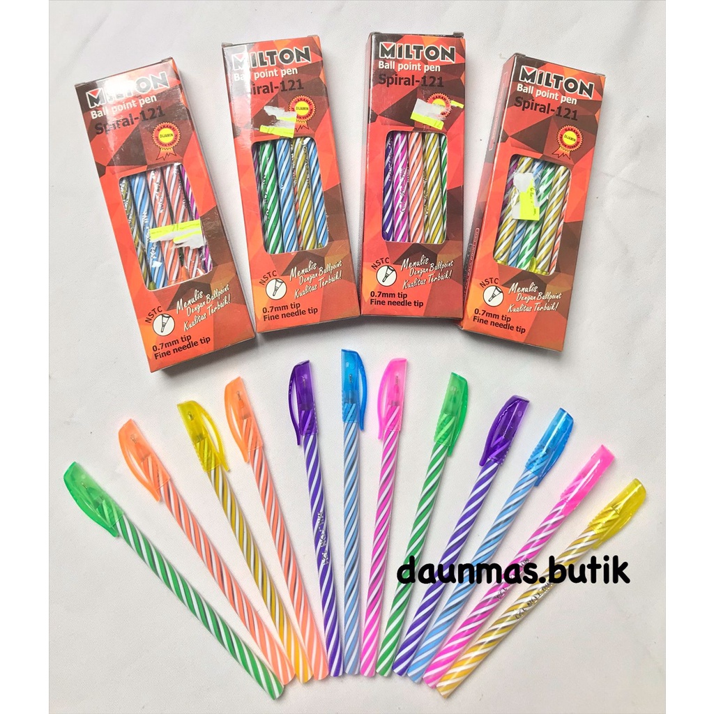 1 pack isi 12 pcs - BOLPEN MILTON PULPEN LILIN RAINBOW PULPEN PENA SUPER MURAH