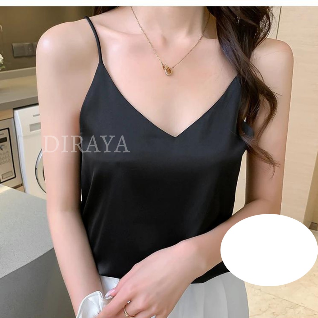Diraya Tank Top Basic Korean Style Bahan Satin Premium 9 Warna-HITAM
