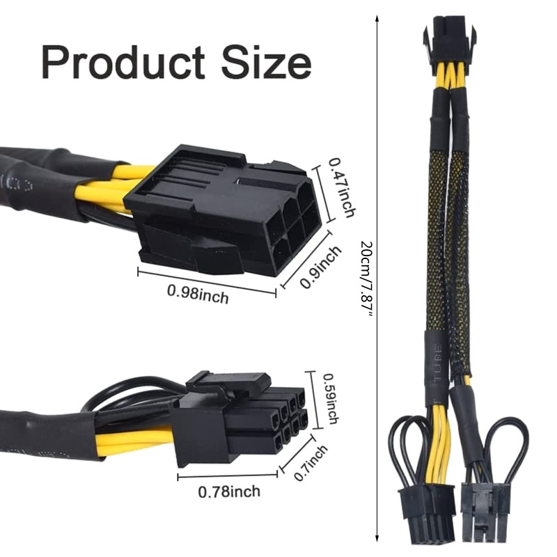 Btsg 6pin Ke Dual PCIe 8pinmining Video Card Line 6P Splitter Kabel Ekstensi 20cm