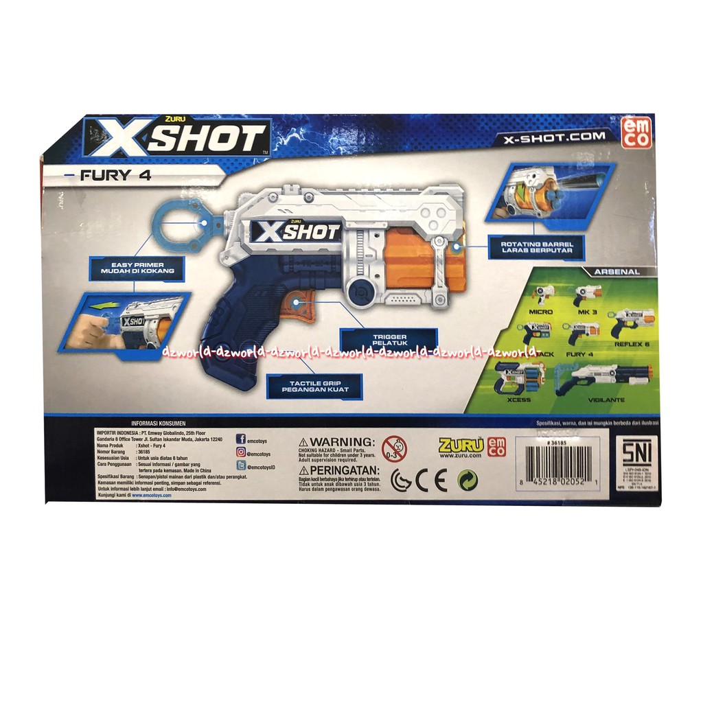 Zuru Xshot Fury 4 Emco Mainan Pistol Gun Warna Putih