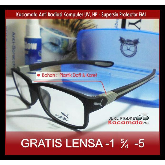 Indh Kacamata Puma Sporty + Lensa Minus Antiradiasi, Frame Baca Pria/Cewek LIMITED EDITION Kode 1191