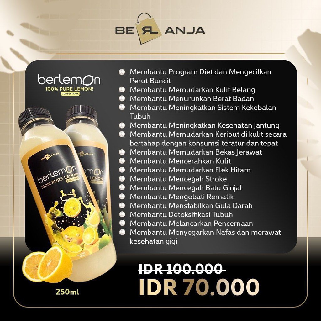 

Berlemon 250 ml-Nutrisi-Suplemen-Minuman Nutrisi-Minuman Kesehatan-Lemon-Minuman Segar