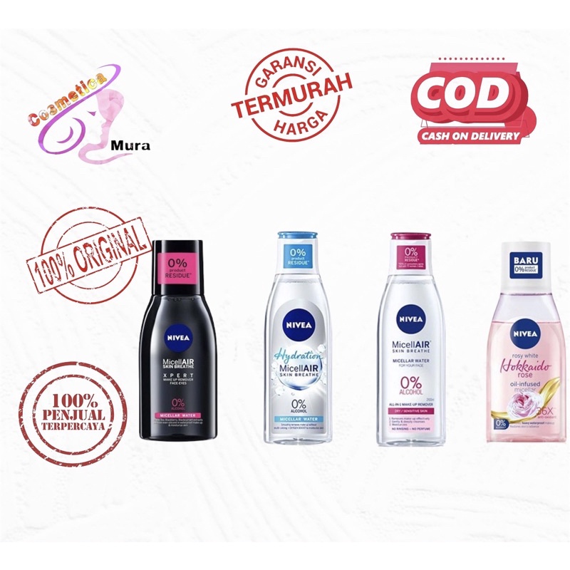 [ 125 ml ] nivea Micellair water hokkaido | nivea micellar water | Nivea pembersih wajah hydration || nivea micelaar water pearl white || micelair water black expert