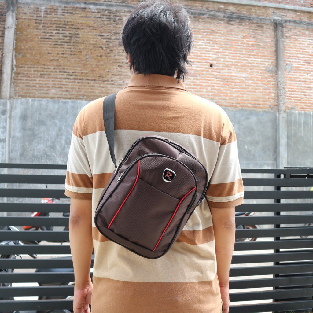 Jual Tas Selempang Sling Bag Cowok Warna Coklat Keren Murah Meriah Pria Laki-Laki Slempang Bagus