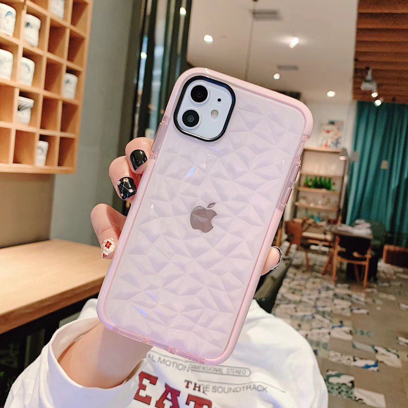 Premium Case iPhone 6 6 Plus 7 8 8plus X XS IPhone 11 Pro Max XR SE2 Diamond Pattern Bahan Silikon Lembut Untuk-Pink