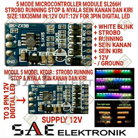 SL266H 5 MODE LED MODULE STROBO RUNNING FLASHING SEIN KANAN  KIRI MODUL LED SEIN RUNNING LAMPU SEN