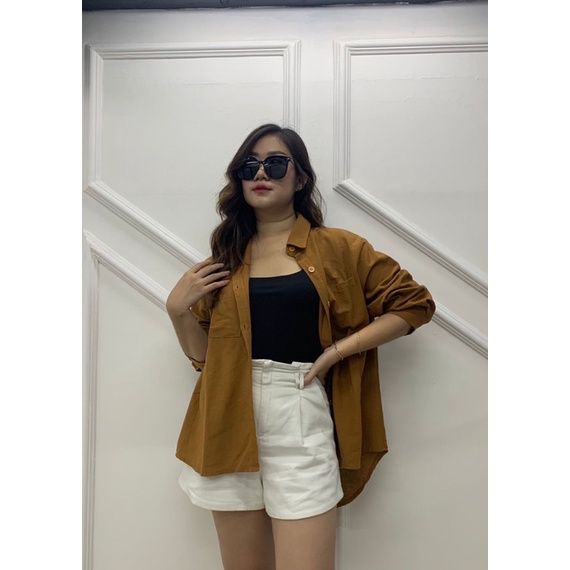 JOSHIN Geewoni Shirt - Kemeja Oversize Pocket | Atasan Wanita Lengan Panjang