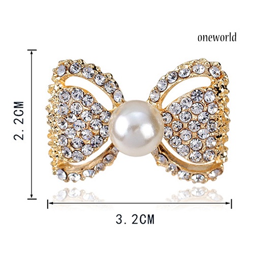 OW@ Lady Fashion Bowknot Shiny Rhinestone Imitation Pearl Scarf Dress Brooch Pin