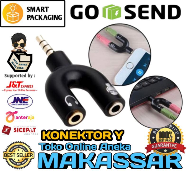 Makassar V15 Konektor Jack Y splitter U Aux 3.5mm ke audio headset and mic