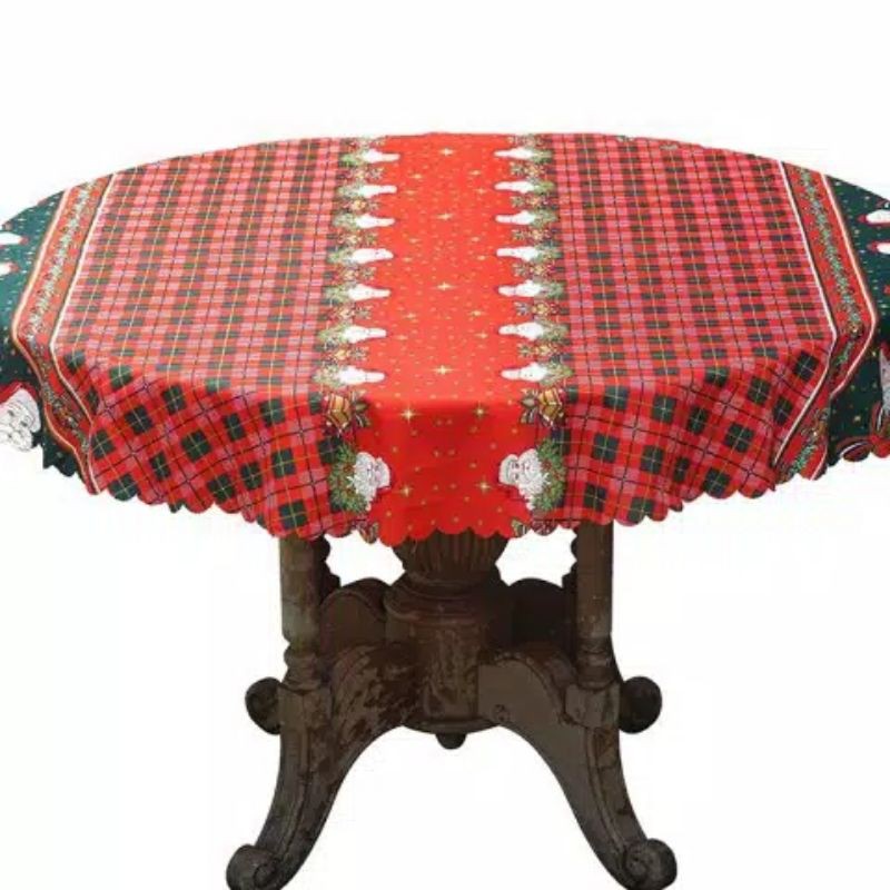 ELSTAR.id TAPLAK MEJA MAKAN BULAT 4 KURSI TAPLAK MEJA MAKAN NATAL BULAT 4 KURSI MOTIF SANTA MERAH