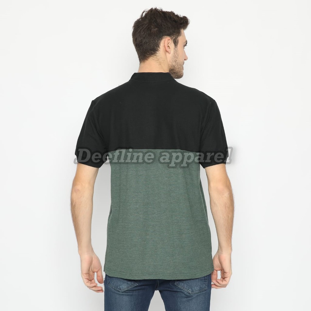 DEEFLINE Polo Shirt Pria Green Army List Hitam Pendek Slimfit/Kaos Kerah Sanghai Green Army List Hitam