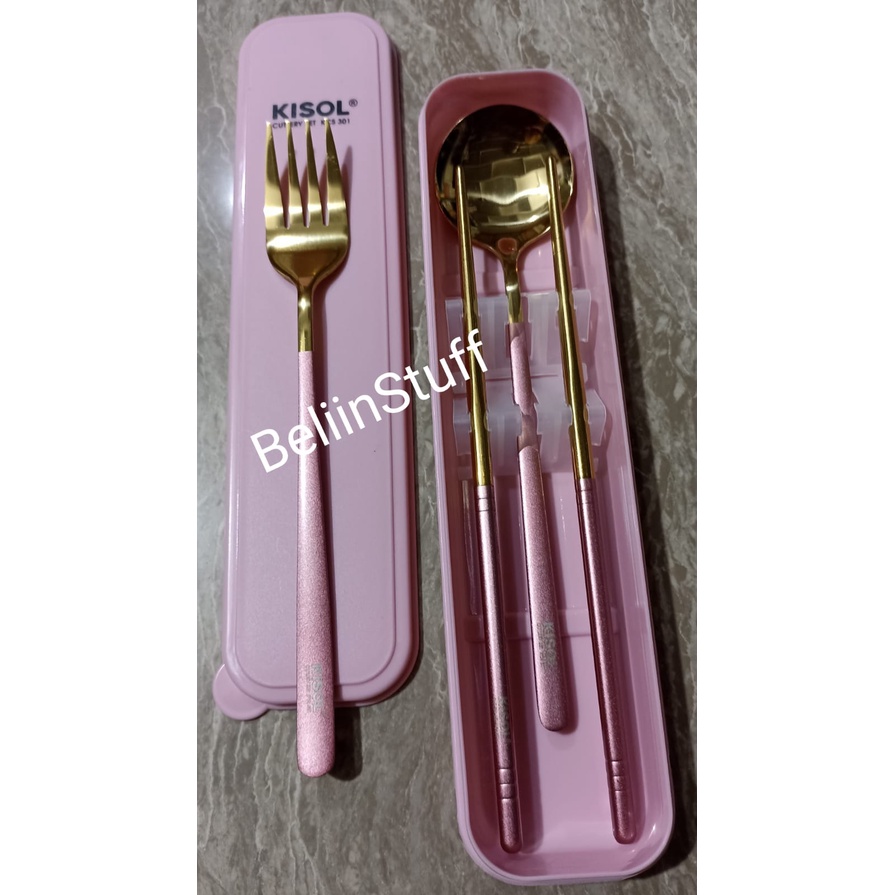 KISOL Cutrely Set KCS 301/ 1 set Alat Makan - Stainless Steel Set Peralatan Makan 3PCS Sendok, Garpu dan Sumpit Food Grade