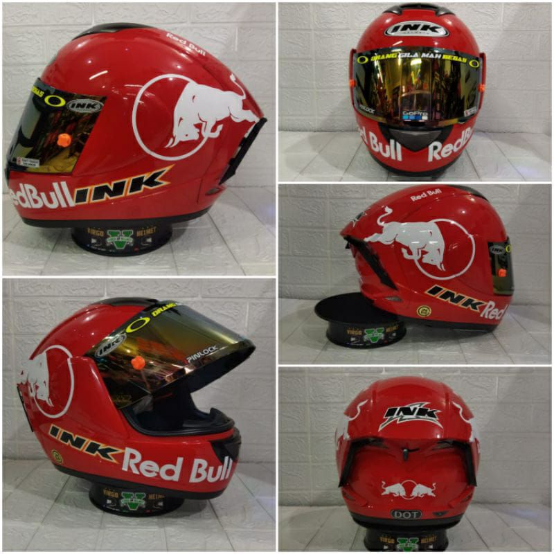 HELM INK CL MAX SOLID FIRE RED + VISOR IRIDIUM GOLD + VISOR ORIGINAL + STIKER