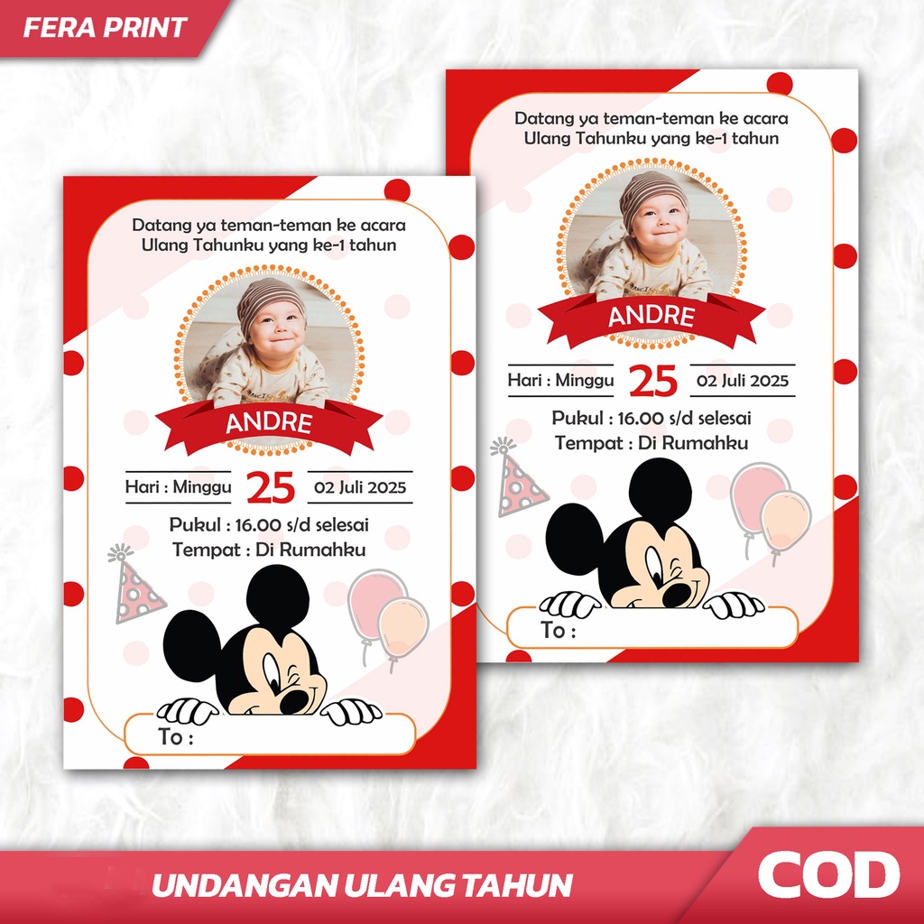 Jual UNDANGAN ULANG TAHUN CUSTOM TEMA MICKEY MOUSE | Shopee Indonesia