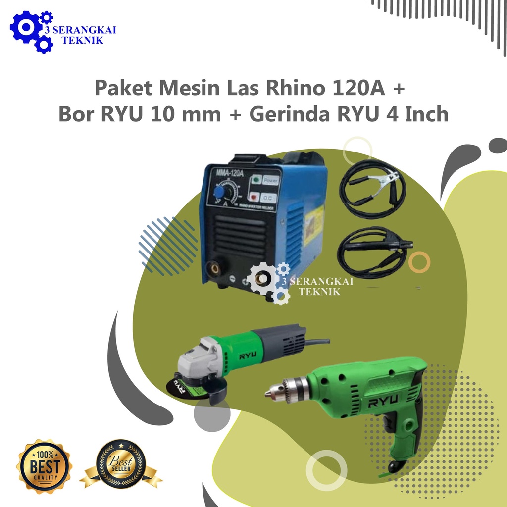 Paket Mesin Las Rhino 120A + Bor RYU 10 mm + Gerinda RYU 4 Inch