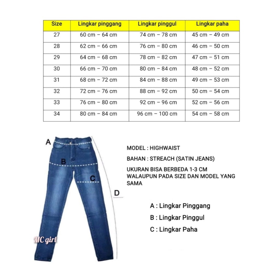 ( Size 27 - 34 ) Celana Jeans Premium Pinggang Tinggi Snow / Highwaist Snow Jeans / HW / High Waist / Haiwes / Celana Denim Panjang Polos Cewek / Highwais / Haiwaist / Haiwais 7C-G