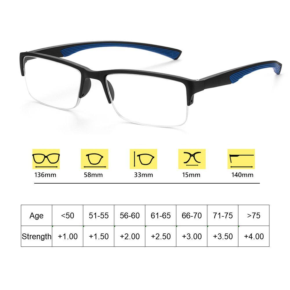 Populer Kacamata Baca Diopter +1.0~ +4.0 Half Frame Anti-fatigue Eyewear Presbyopia Eyeglasses