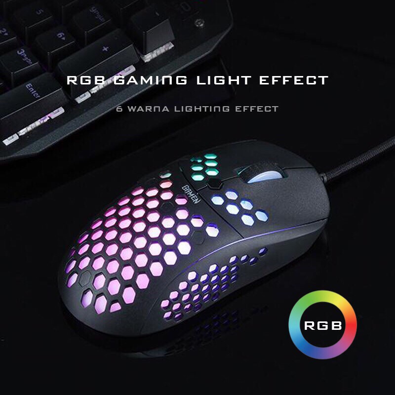 GAMEN GM710 6400 DPI Macro Ultralight Gaming Mouse 72 gram Black-Garansi 1 Tahun