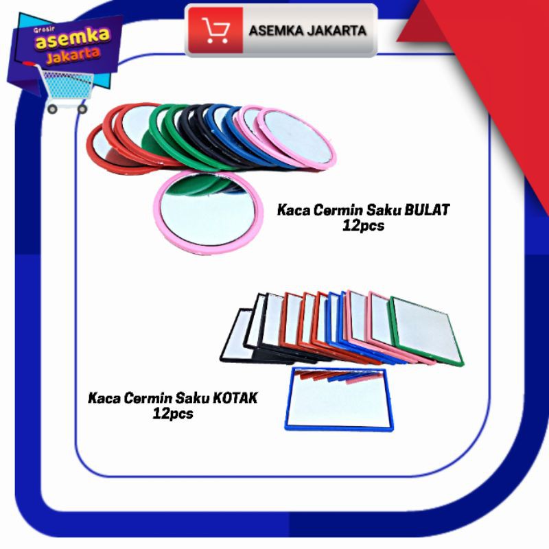 Kaca Cermin Saku Motif polos Bulat kotak Grosir (12pcs)