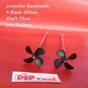 propeller rc boat CW CCW 4 blade 60mm handmade plus shaft join satu pcs Terbaik Limited