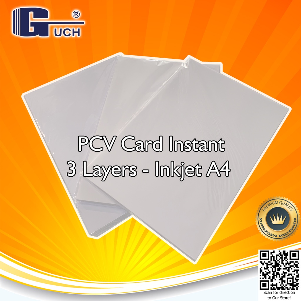 GUCH PVC ID CARD PET Instant Printer Inkjet A4 0,76 mm Dye Pigment Member Card / ATM / Kartu Anggota Repack 5 Set