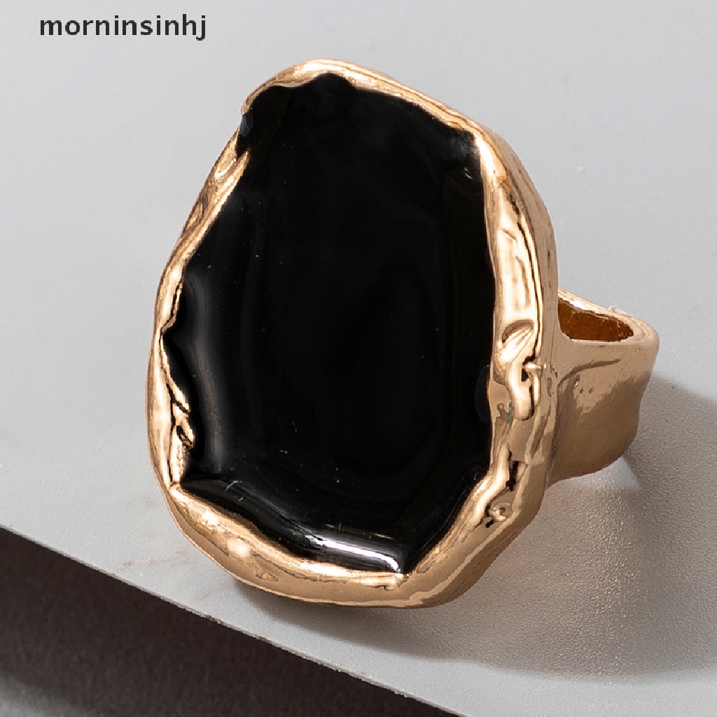 Mor Cincin Gaya Gothic Bohemia Hias Batu Hitam Besar Untuk Priawanita