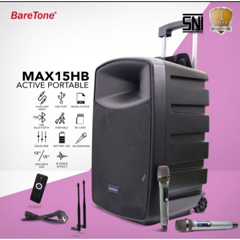 SPEAKER PORTABLE AKTIF WIRELESS MEETING BARETONE 15 INCH MAX 15HB BLUETOOTH ORIGINAL