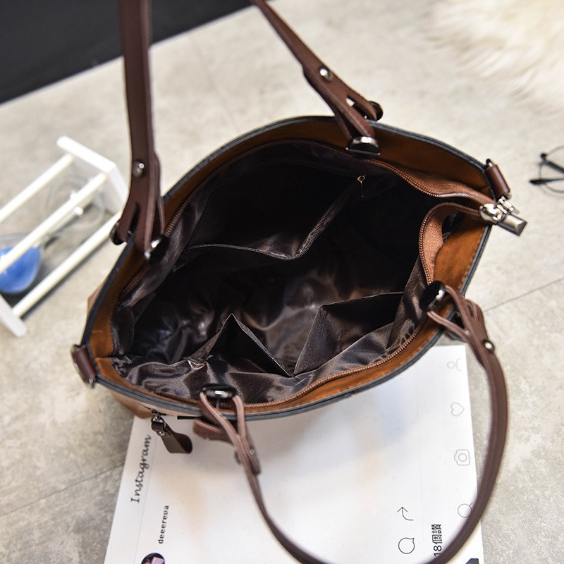 Tas Jinjing Selempang Wanita Kulit Import European and American Fashion Oil Wax Leather Totebag