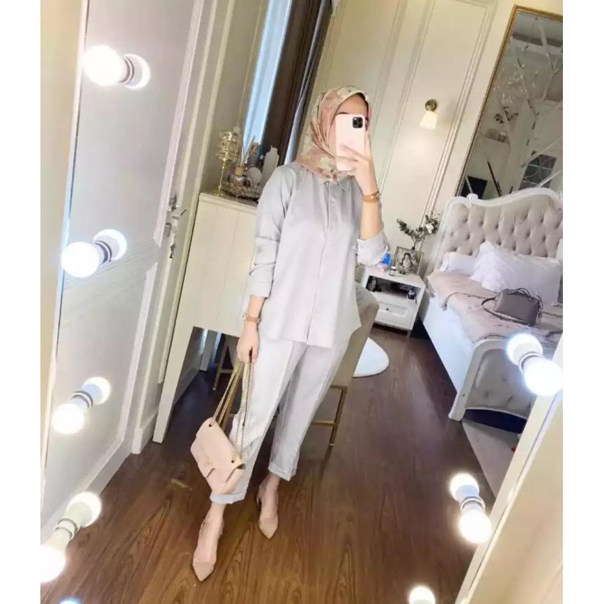 ONE SET MOTIF POLOS/ SETELAN RAYON VISCOSE MOTIF POLOS/SETCEL KEKINIAN/SETELAN WANITA TERBARU/DNILYA-2