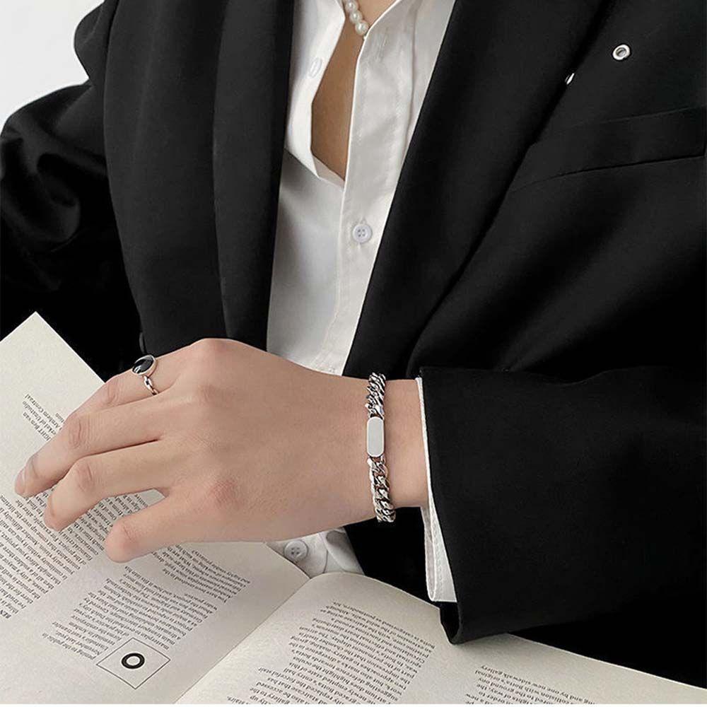 Mxbeauty Pria Link Gelang Punk Hip Pop Pesona Geometris Rantai Logam Dapat Disesuaikan Gaya Korea