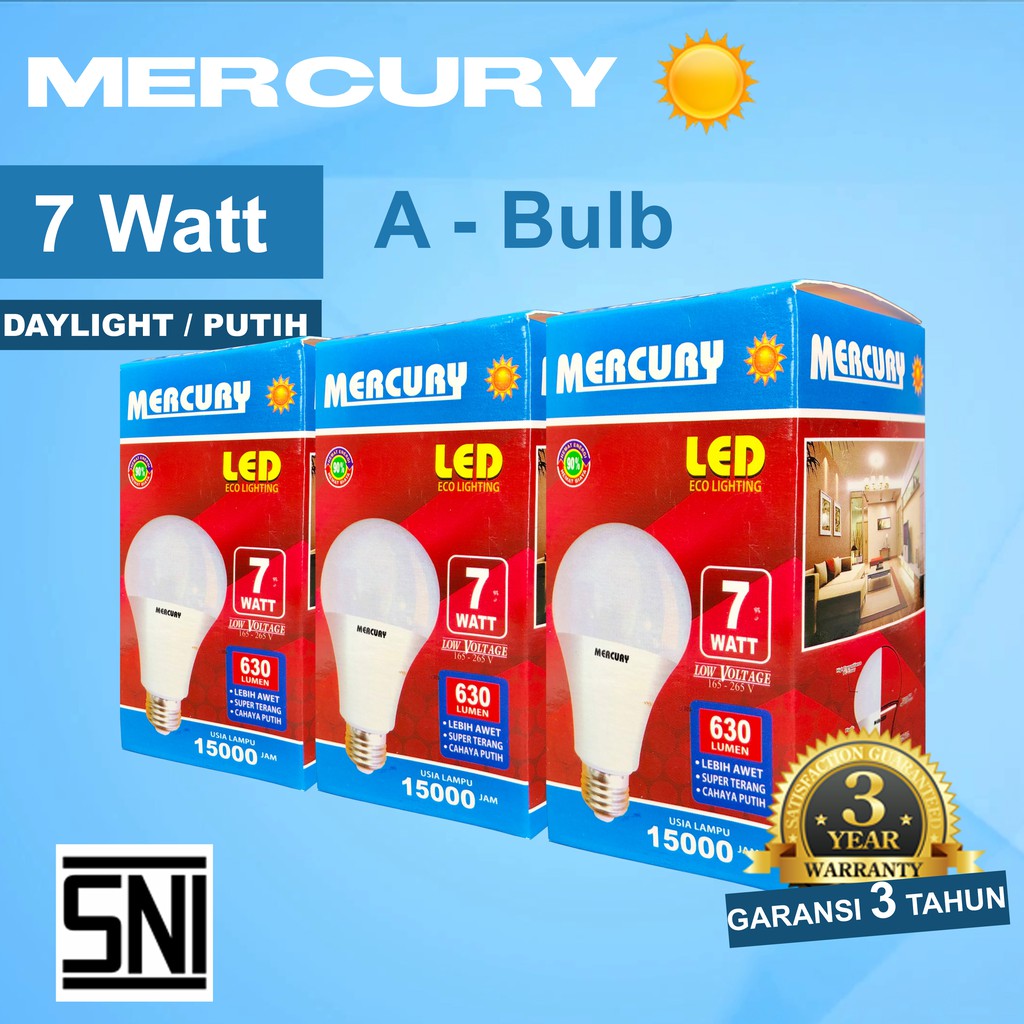 MERCURY LIGHTNING 7W Bohlam LED A Bulb Lampu LED 7 Watt 7 W GARANSI 3 THN ORIGINAL