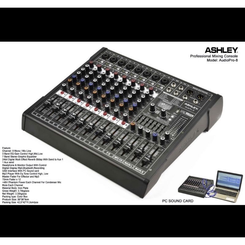 mixer audio ashley audio pro8 pro 8 8CH usb bluetooth soundcard original