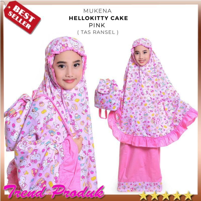 Promo Mukena Polos Motif Anak Mukena Anak Katun Hello Kitty Cake Pink ( Tas Ransel )