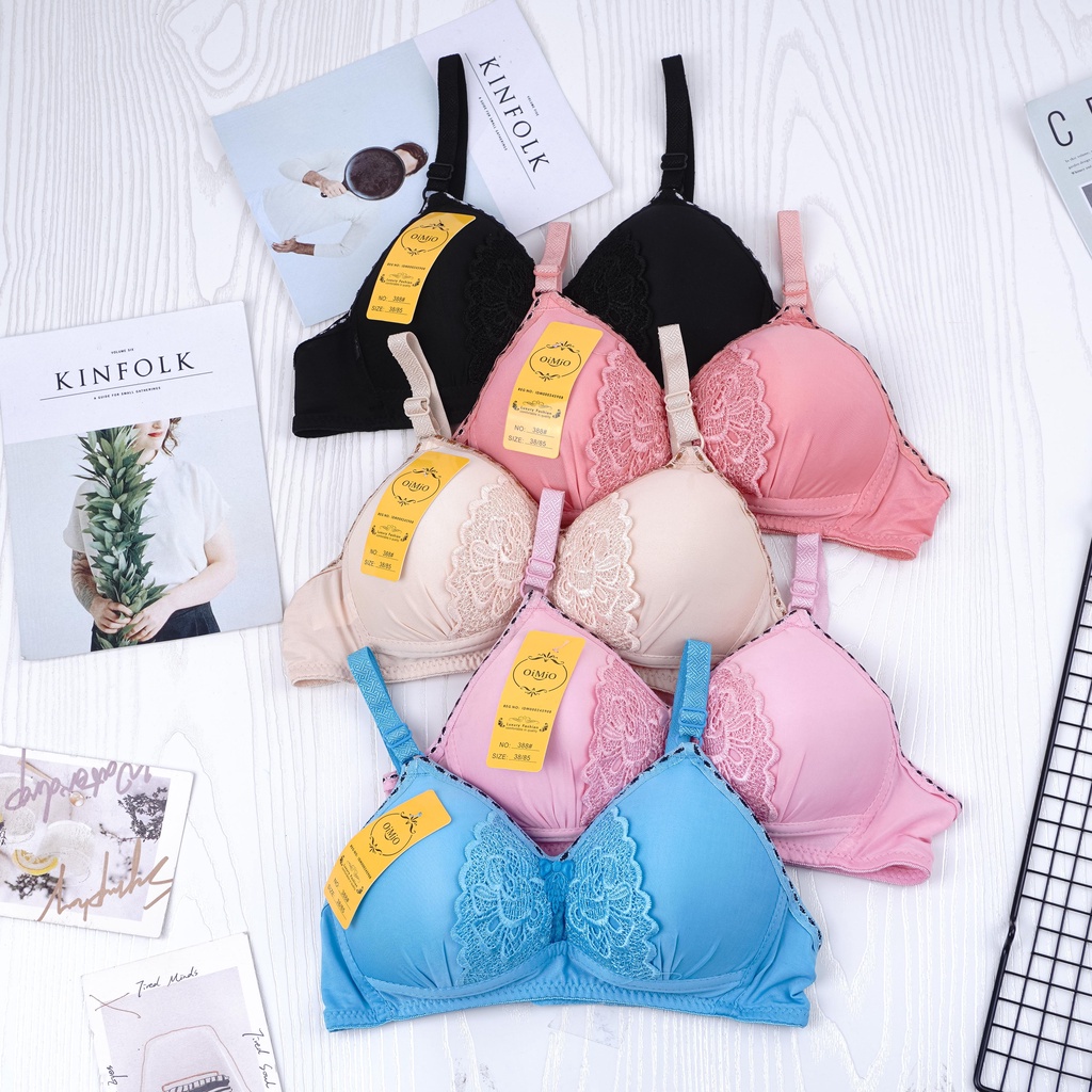 IL- BRA Wanita BH Motif Halus Premium / BH Wanita OIMIO Tanpa Kawat Busa Tebal Kualitas Premium Embos Love Bunga AA933